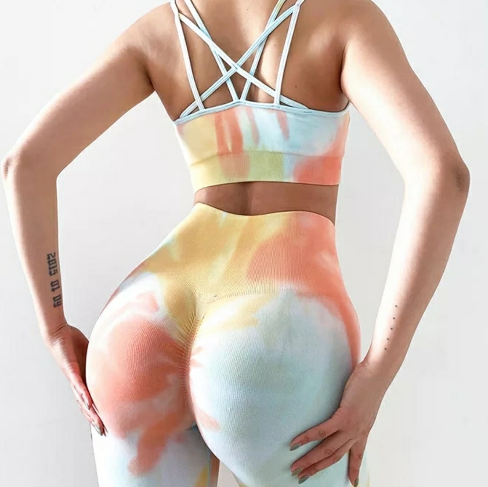 BNWT tie dye workout leggings, granite rose - Picture 4 of 6